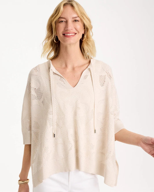 Chico's Deals - Crochet Lace Notch Neck Poncho Ecru