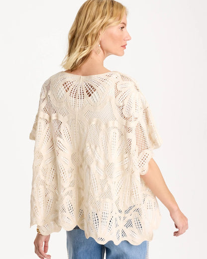 Chico's Essential - Woven Cotton-Blend Crochet Lace Poncho Ecru