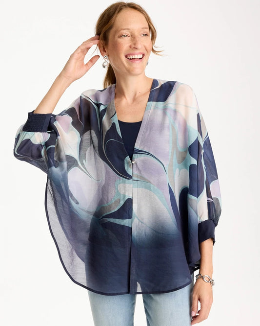 Chico's Hot Sale - Woven Printed Cocoon Ruana Passport Blue
