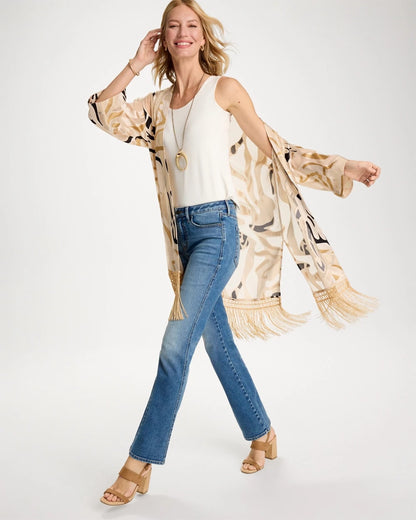 Chico's Signature - Woven Long Fringed Kimono Neutral