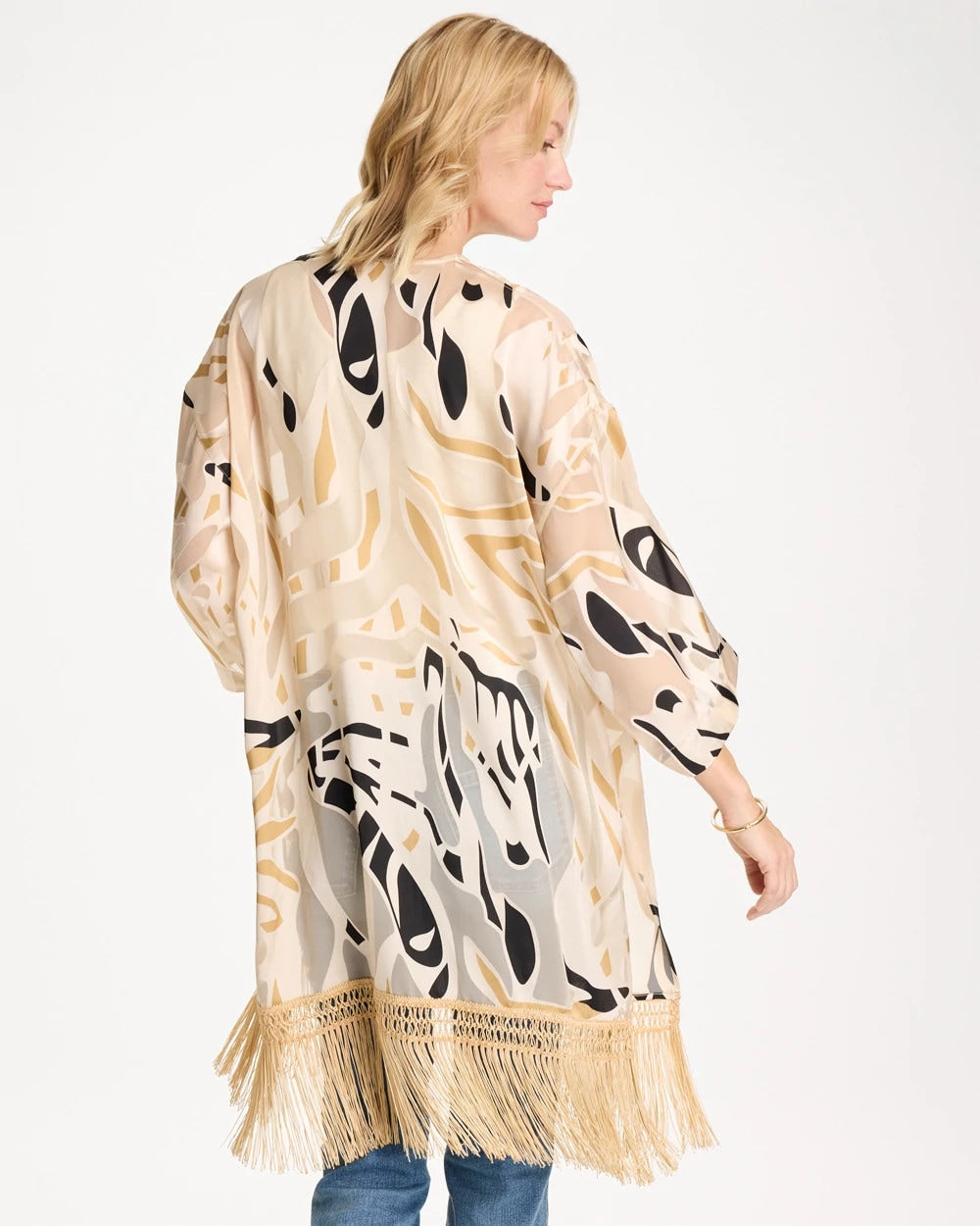Chico's Signature - Woven Long Fringed Kimono Neutral