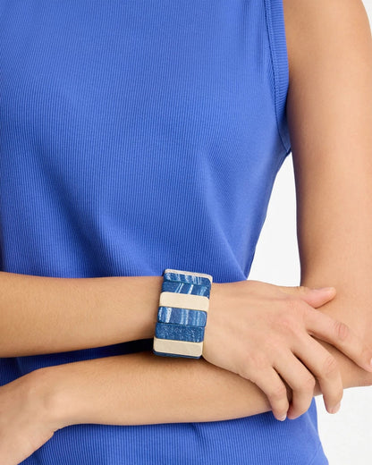 Chico's Popular - Blue-Neutral Wood Stretch Bracelet Blue Multi