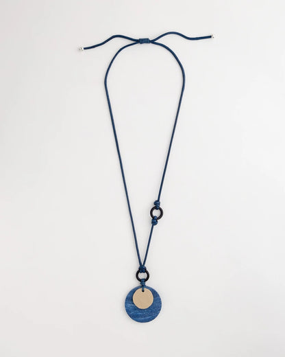 Chico's Value - Adjustable Blue-Neutral Wood Pendant Necklace Blue Multi