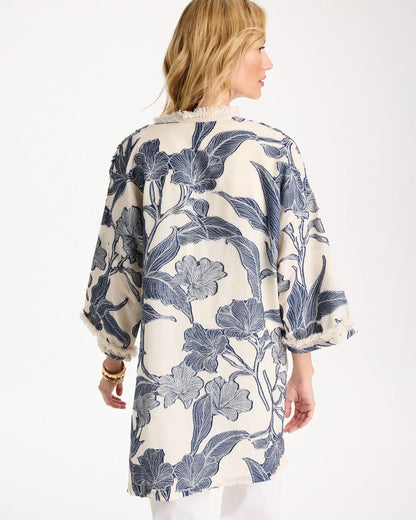 Chico's Exclusive - Cotton Jacquard Fringed Kimono Blue