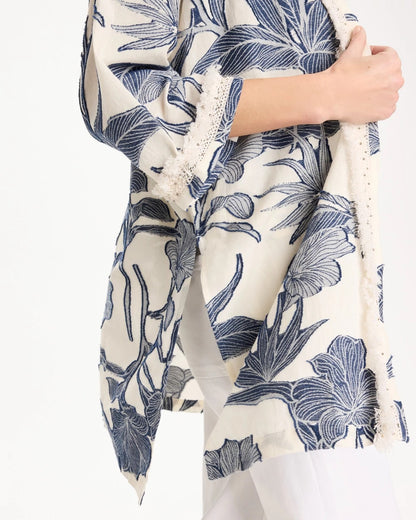 Chico's Exclusive - Cotton Jacquard Fringed Kimono Blue