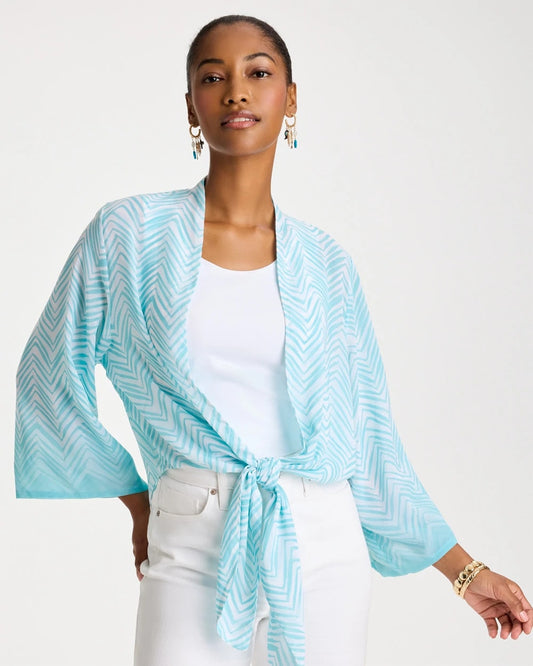 Chico's Sale - Georgette Tie-Front Chevron Kimono Bondi Blue
