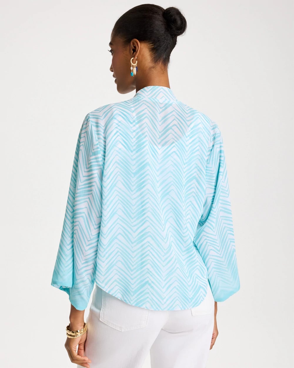 Chico's Sale - Georgette Tie-Front Chevron Kimono Bondi Blue