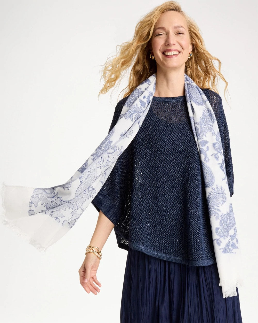 Chico's Great Value - Paisley Jacquard Oblong Scarf Neutral