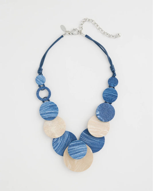 Chico's Premium - Chico's Originals Blue Neutral Wood Bib Necklace Blue Multi