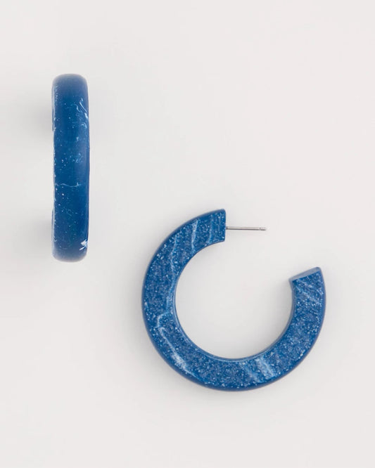 Chico's Top Pick - Blue-Neutral Wood Hoop Earrings Blue Multi