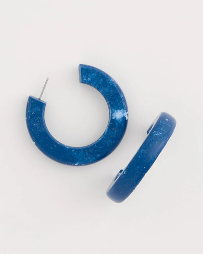 Chico's Top Pick - Blue-Neutral Wood Hoop Earrings Blue Multi
