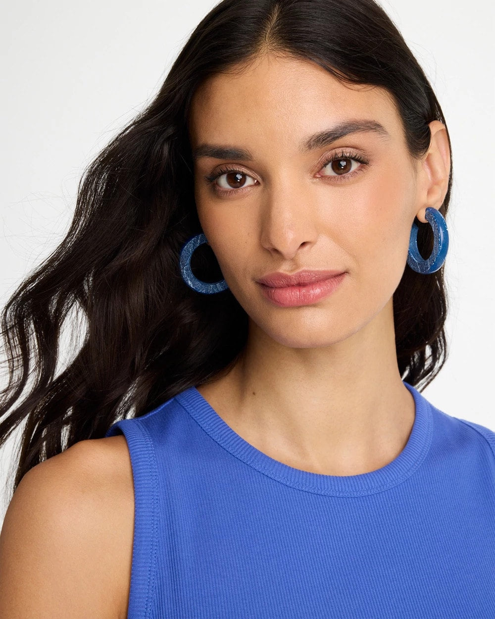 Chico's Top Pick - Blue-Neutral Wood Hoop Earrings Blue Multi