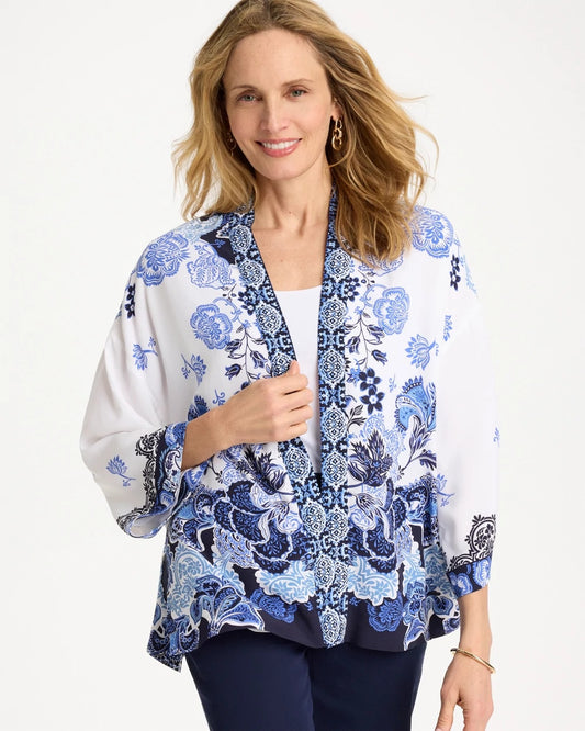 Chico's Great Value - Woven Faux Silk Printed Kimono Alabaster