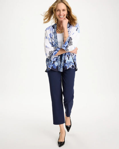Chico's Great Value - Woven Faux Silk Printed Kimono Alabaster