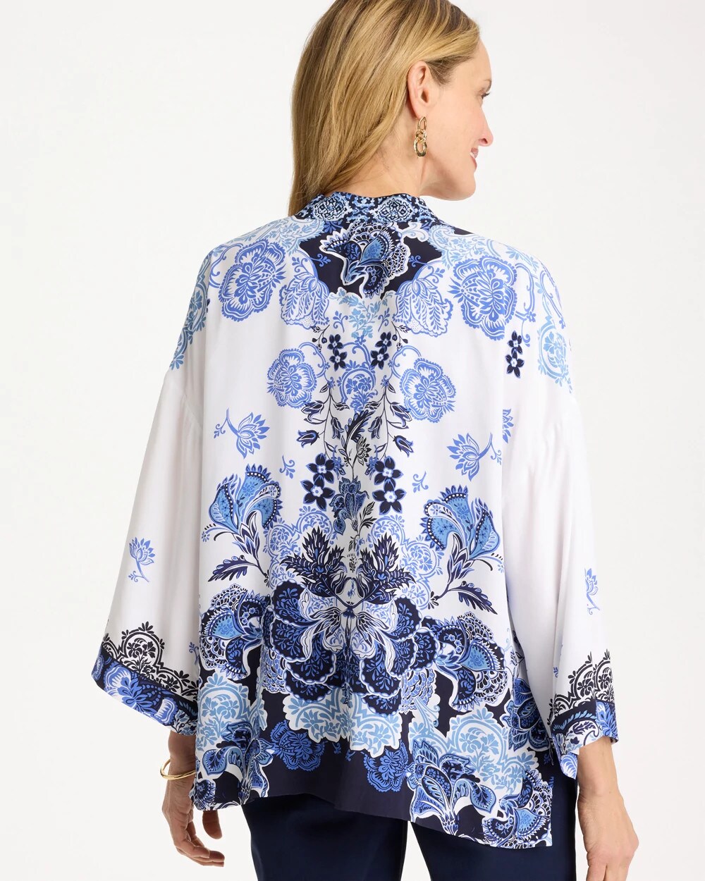 Chico's Great Value - Woven Faux Silk Printed Kimono Alabaster