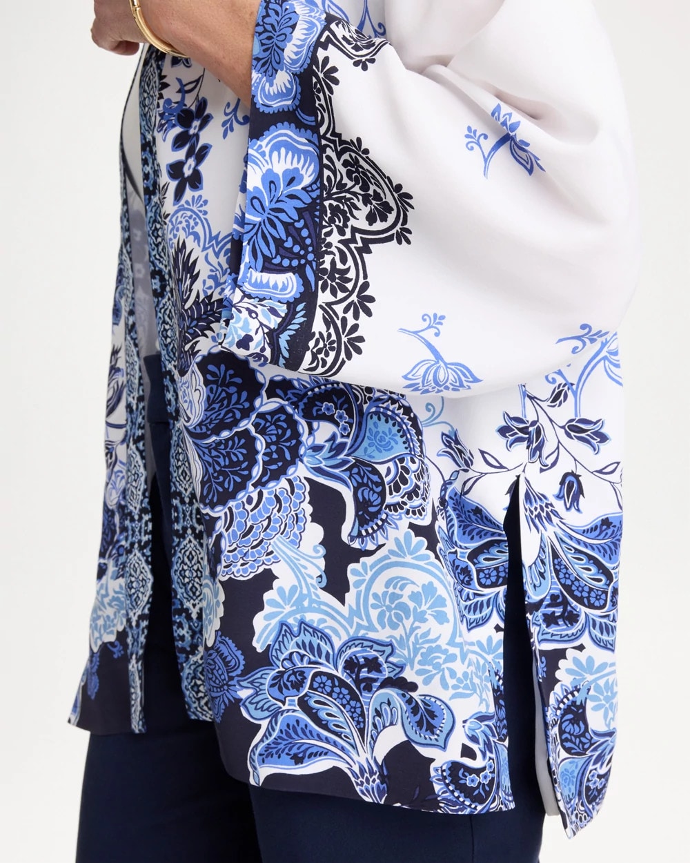 Chico's Great Value - Woven Faux Silk Printed Kimono Alabaster