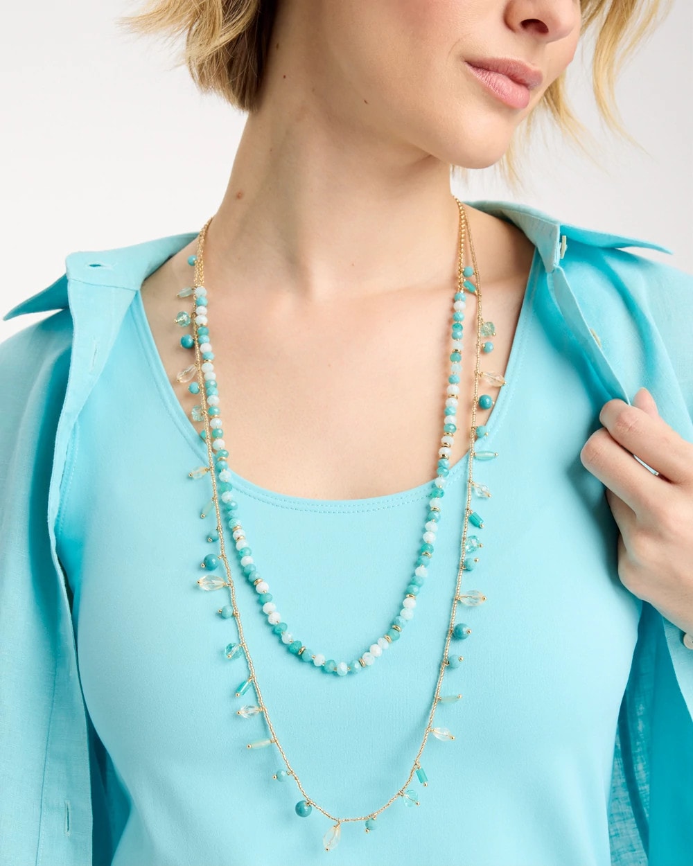 Chico's Essential - Multi-Strand Aqua Layering Necklace Aqua