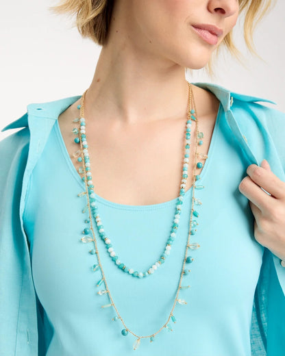 Chico's Essential - Multi-Strand Aqua Layering Necklace Aqua