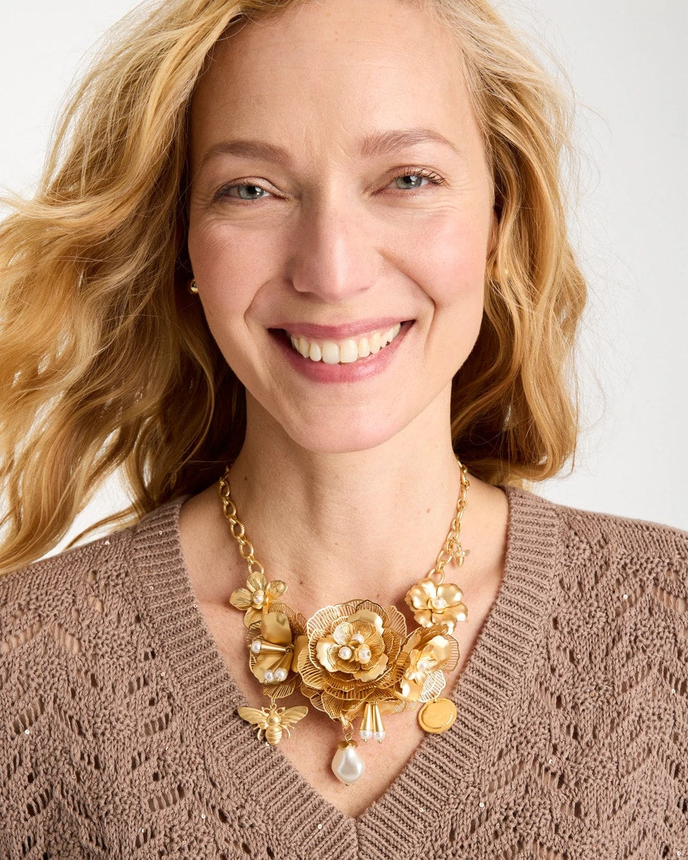 Chico's Smart Buy - Chico’s Originals Filigree Flower Bib Necklace Gold