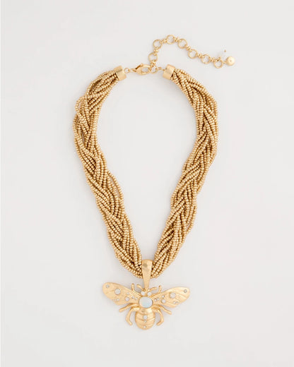 Chico's Essential - Beaded Bee Pendant Necklace Neutral