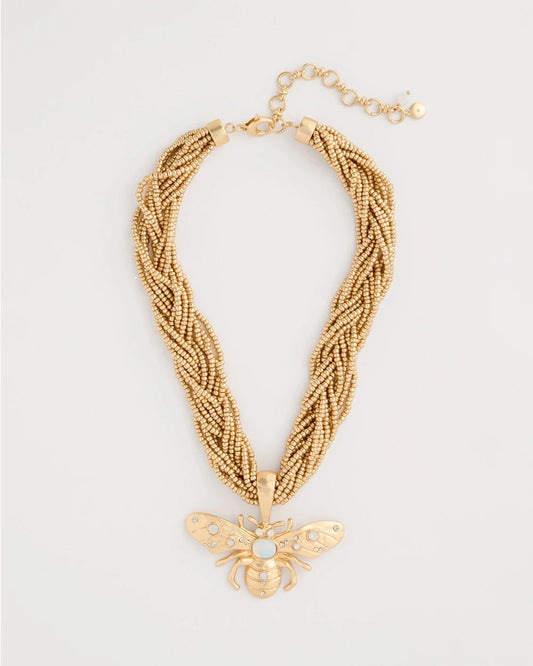 Chico's Essential - Beaded Bee Pendant Necklace Neutral