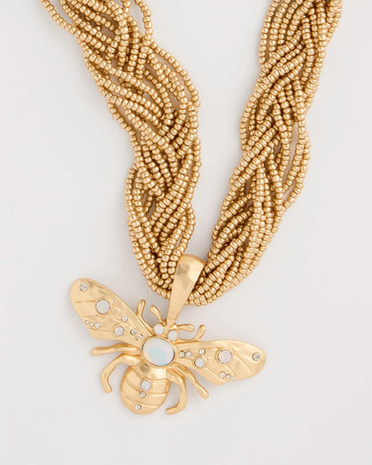 Chico's Essential - Beaded Bee Pendant Necklace Neutral