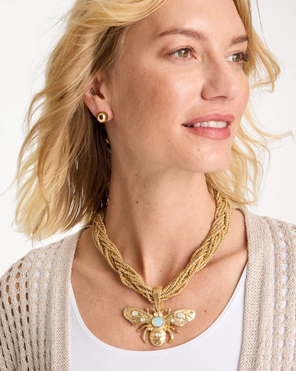 Chico's Essential - Beaded Bee Pendant Necklace Neutral