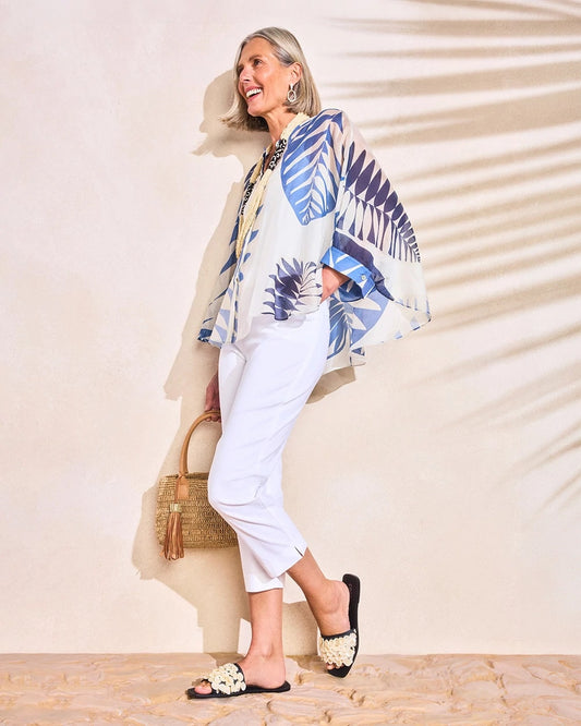 Chico's Best Price - Palm Frond Short Poncho Passport Blue