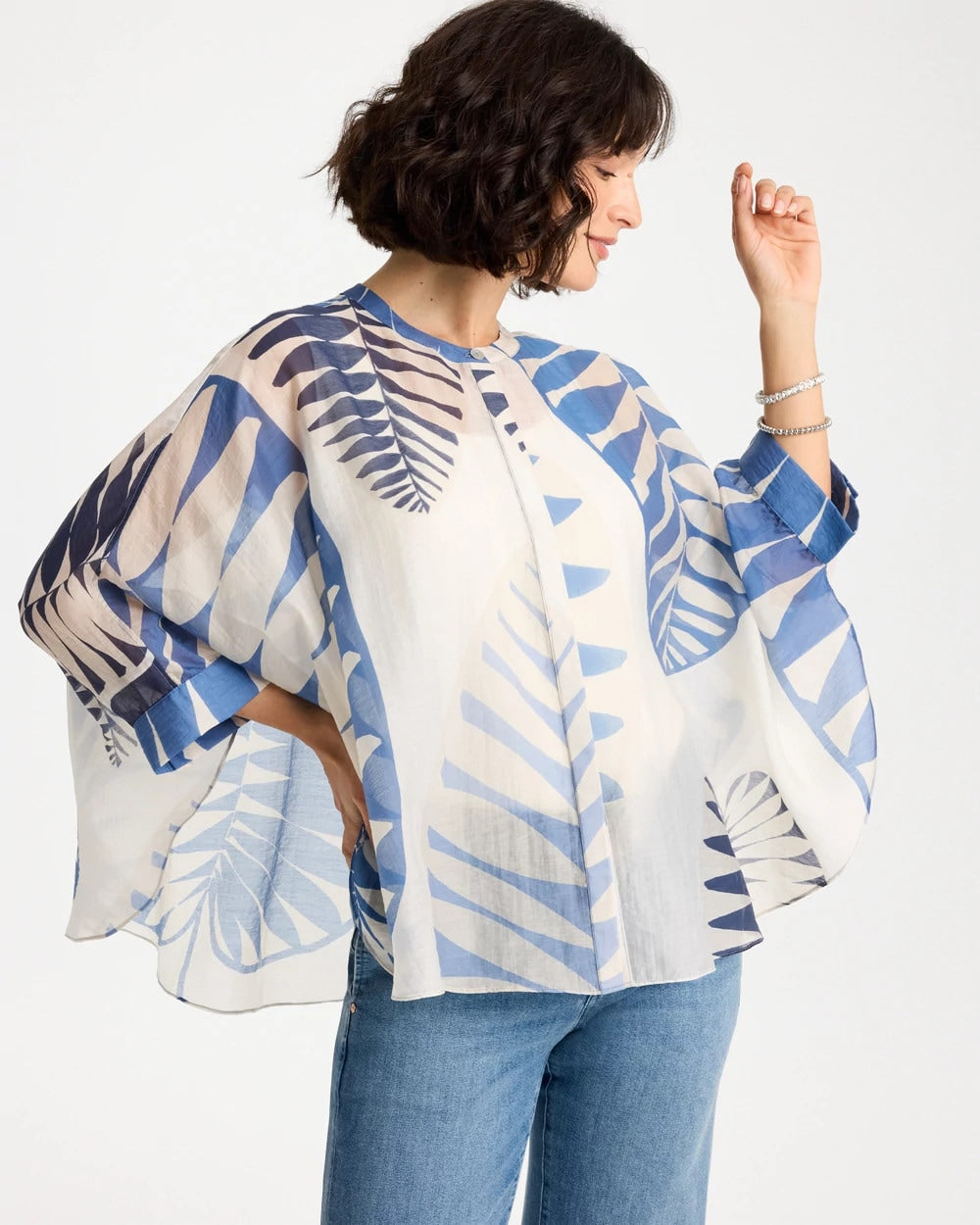 Chico's Best Price - Palm Frond Short Poncho Passport Blue