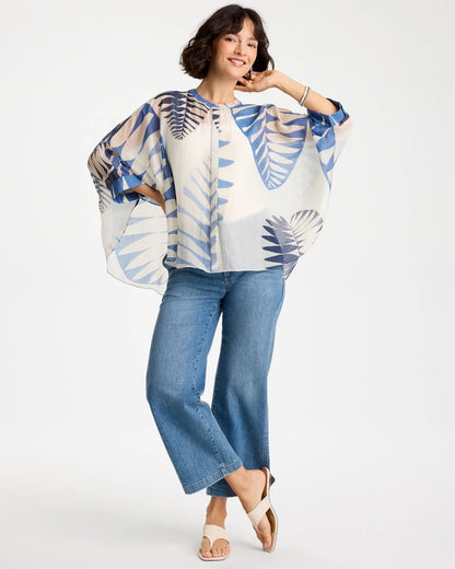 Chico's Best Price - Palm Frond Short Poncho Passport Blue
