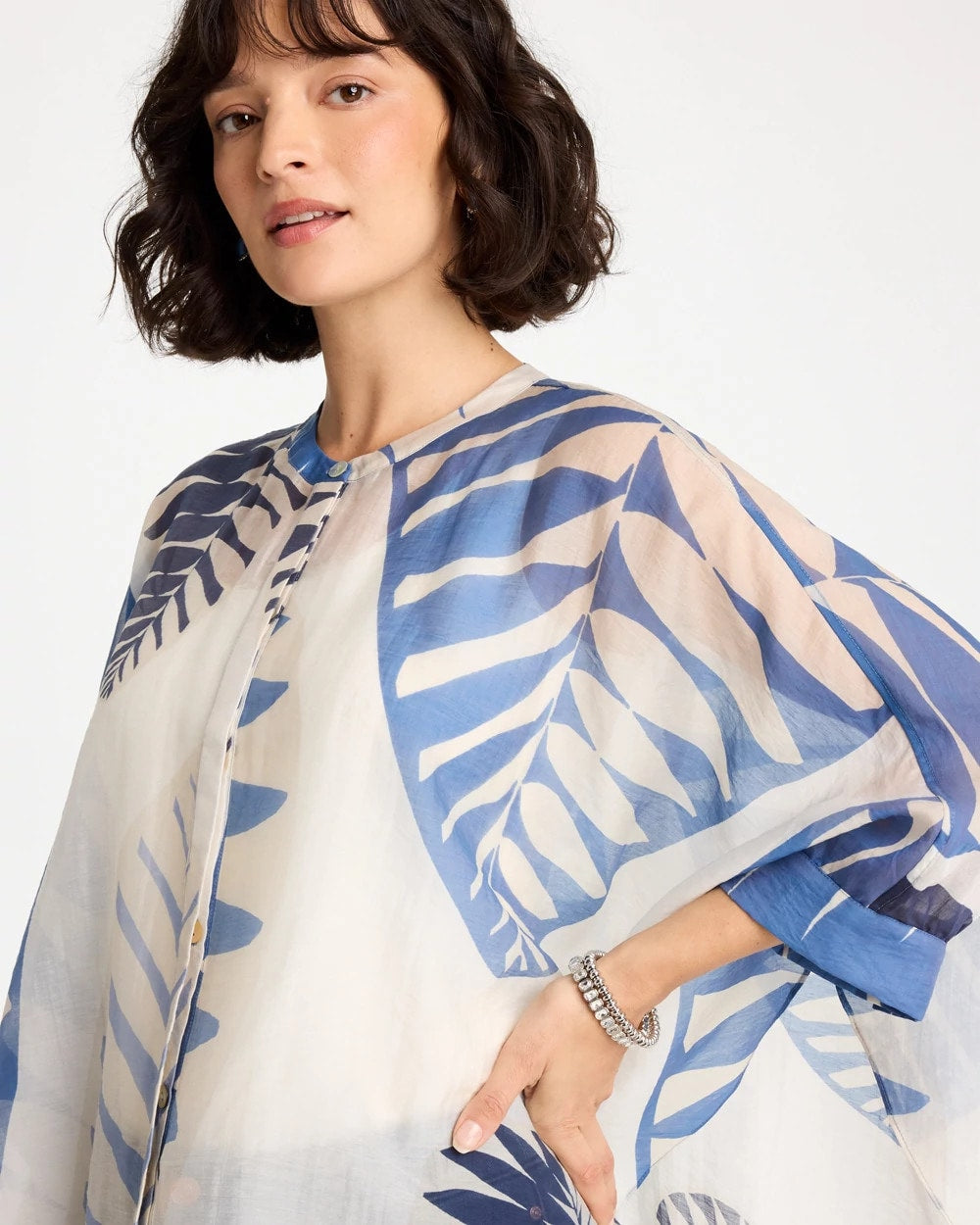 Chico's Best Price - Palm Frond Short Poncho Passport Blue
