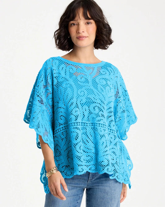 Chico's Exclusive - Cotton Crochet Lace Poncho Blue Tide