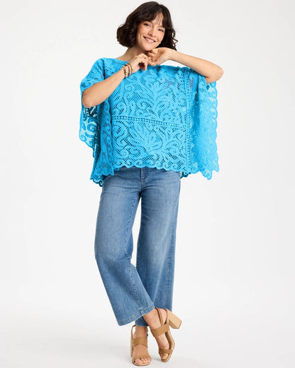 Chico's Exclusive - Cotton Crochet Lace Poncho Blue Tide