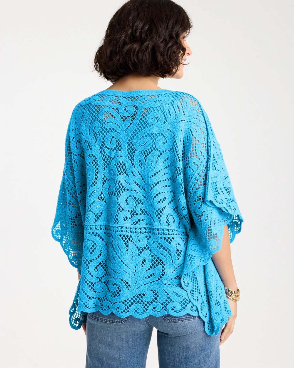 Chico's Exclusive - Cotton Crochet Lace Poncho Blue Tide