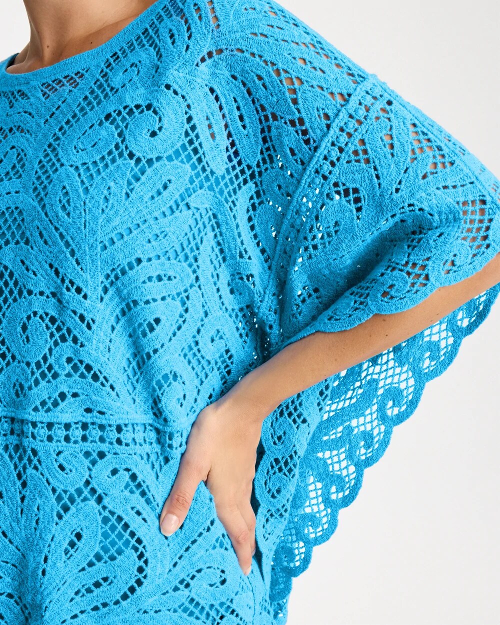 Chico's Exclusive - Cotton Crochet Lace Poncho Blue Tide