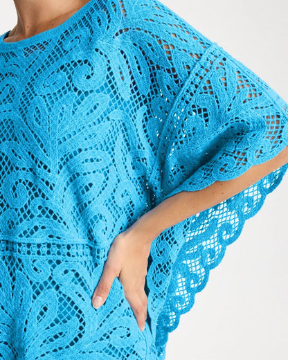 Chico's Exclusive - Cotton Crochet Lace Poncho Blue Tide