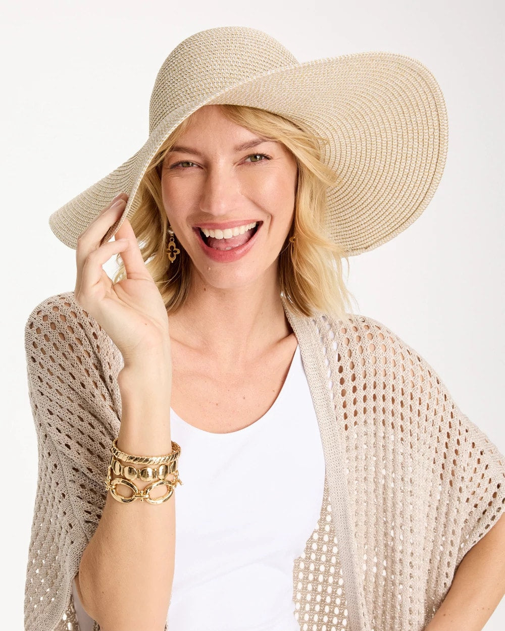 Chico's Classic - Metallic Straw Sun Hat Neutral