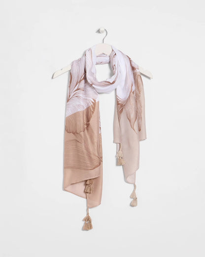 Chico's Classic - Neutral Floral Tassel Oblong Scarf Neutral