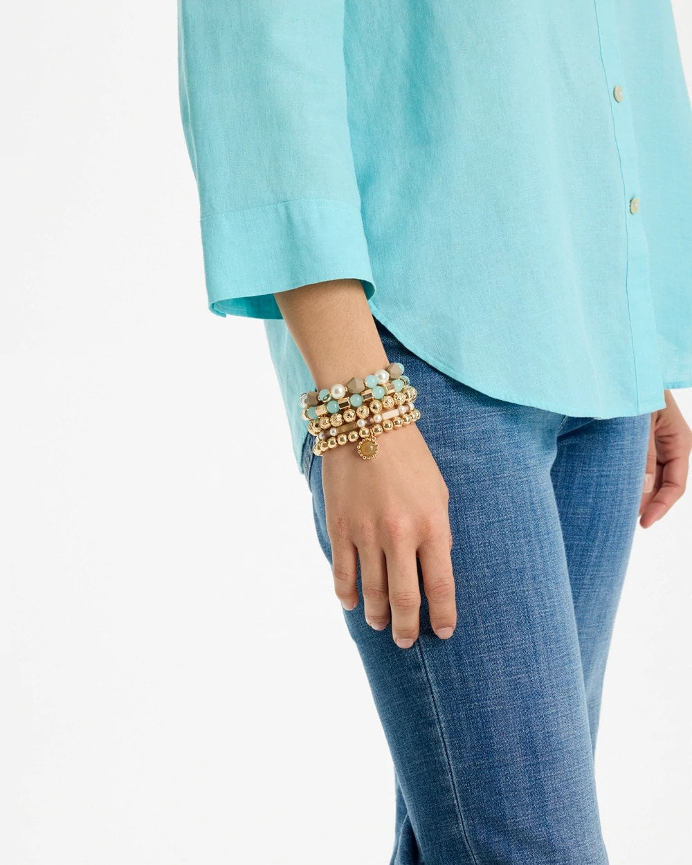Chico's Special Offer - Aqua Stretch Set of Five Beaded Bracelets Aqua