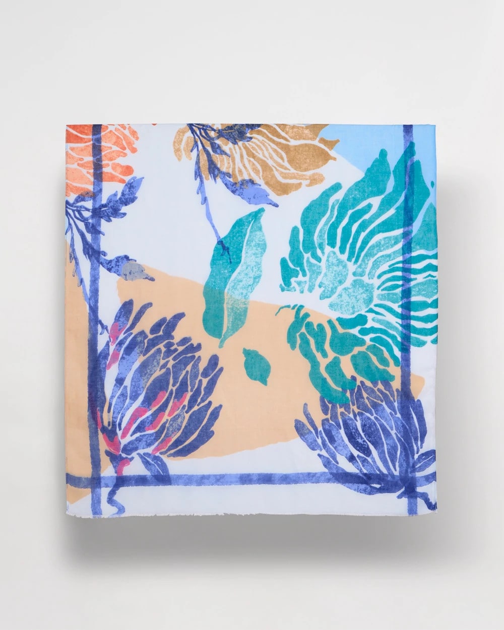 Chico's Trending - Coral Motif Oblong Scarf Blue