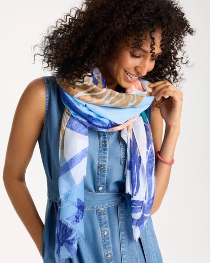 Chico's Trending - Coral Motif Oblong Scarf Blue
