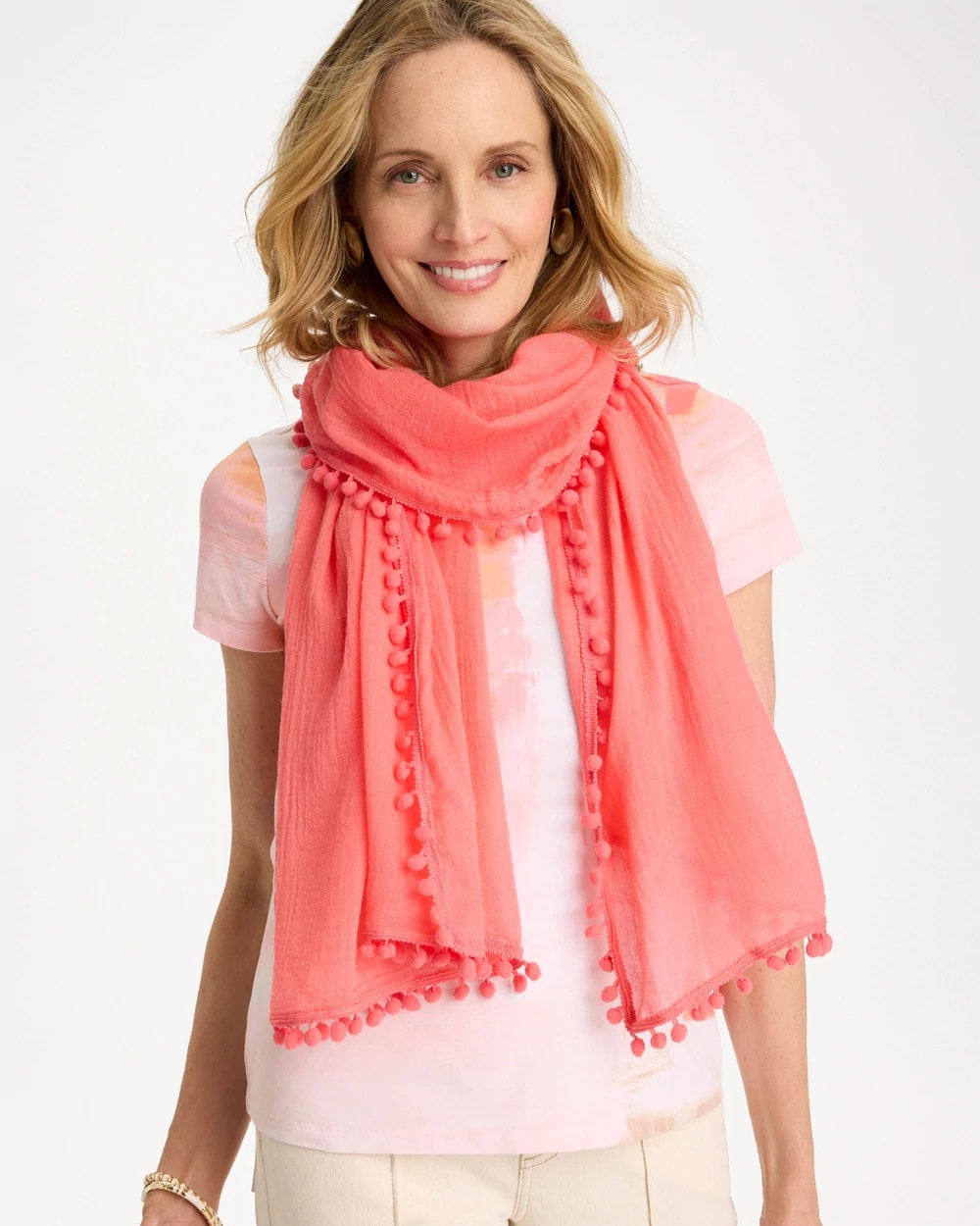 Chico's Best Price - Pom Pom Oblong Scarf Calypso Coral
