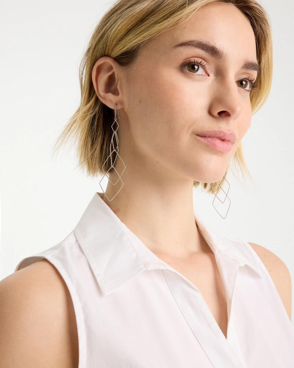Chico's Customer Favorite - Geo Linear Drop Earrings Silver