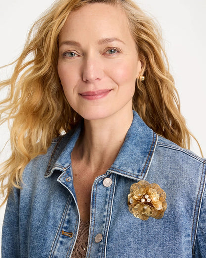 Chico's Essential - Filigree Flower Brooch Gold