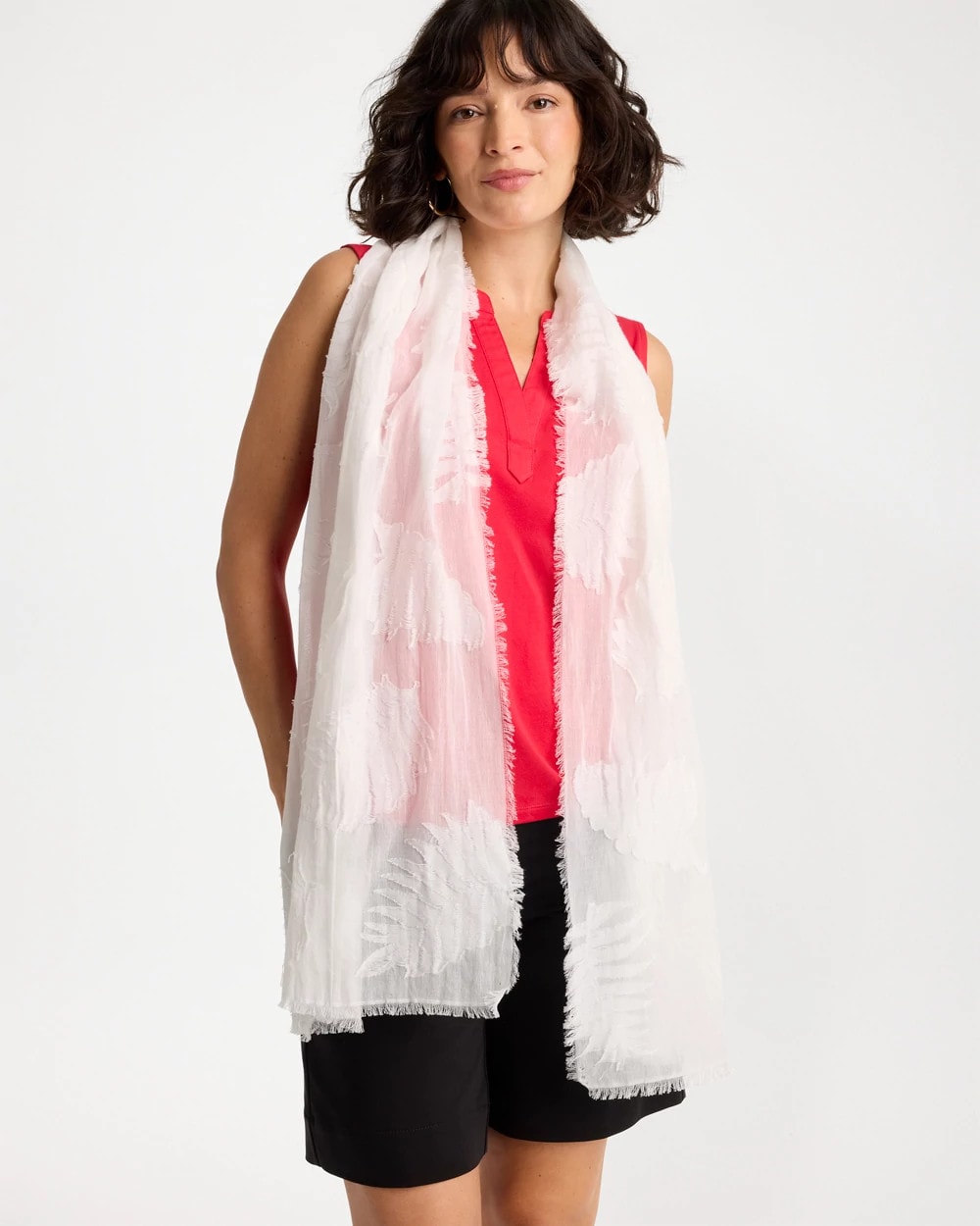 Chico's Exclusive - Textured Palms Oblong Scarf White