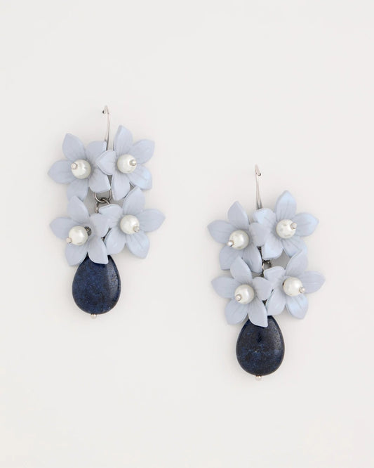 Chico's Essential - Lapis Lazuli Stone Flower Earrings Blue