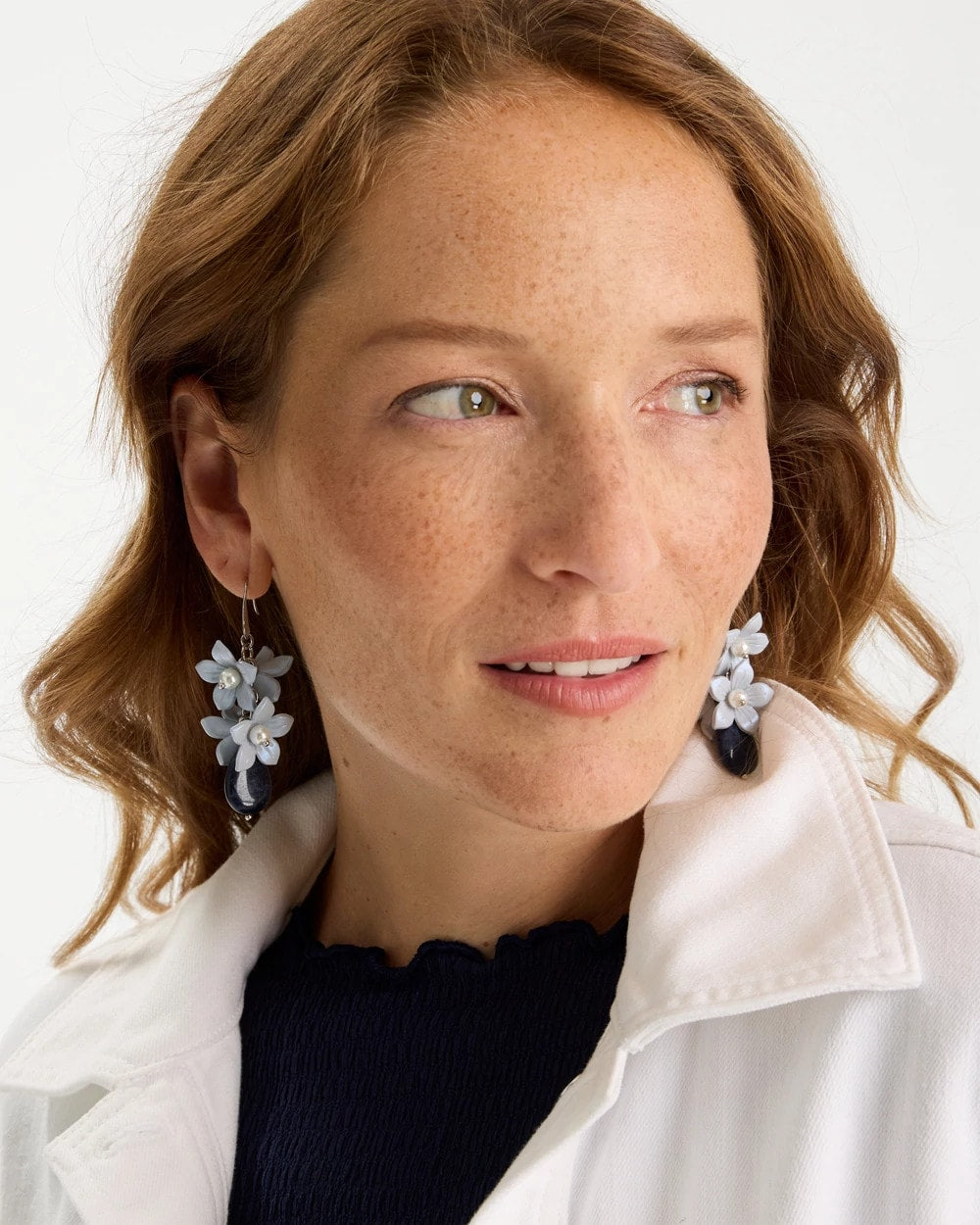 Chico's Essential - Lapis Lazuli Stone Flower Earrings Blue
