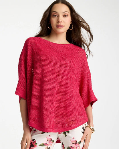 Chico's Value - Sequin Boatneck Rounded Hem Poncho Hot Honeysuckle