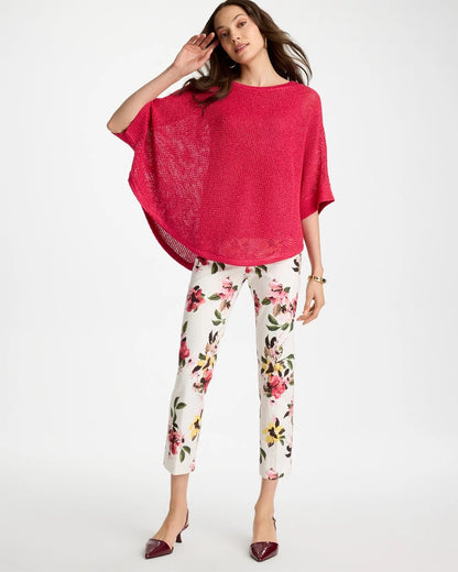 Chico's Value - Sequin Boatneck Rounded Hem Poncho Hot Honeysuckle