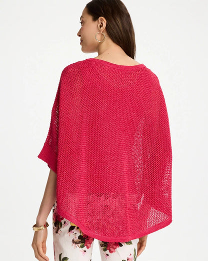 Chico's Value - Sequin Boatneck Rounded Hem Poncho Hot Honeysuckle